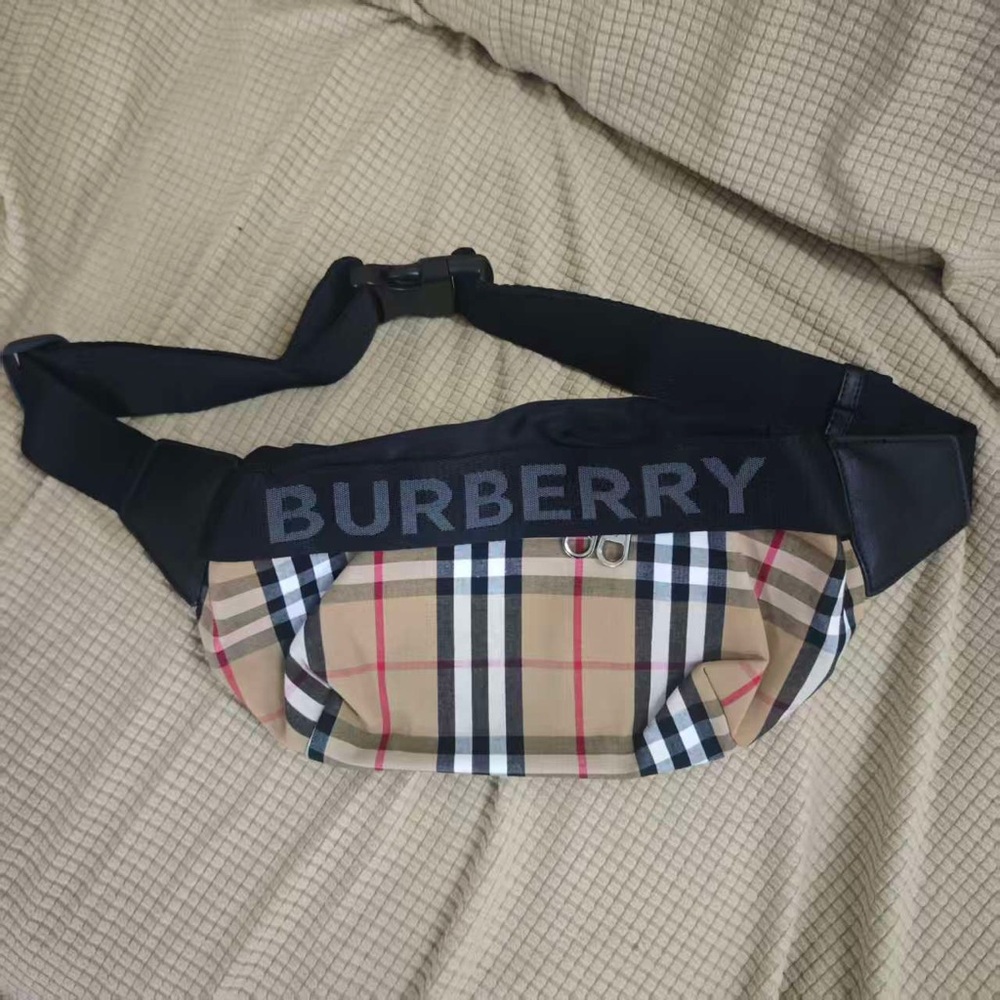 Burberry Beige and Black Check Belt Bag